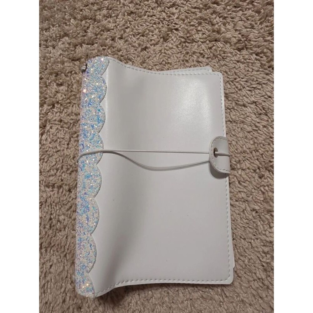 🤍 White A5 Planner Cover with Glitter Scalloped Detail